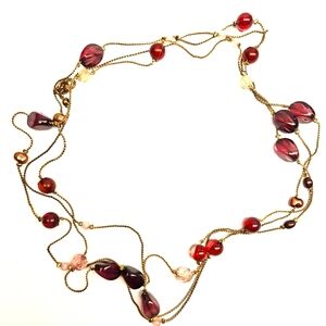 Long Pink and Purple Beaded Chain Necklace